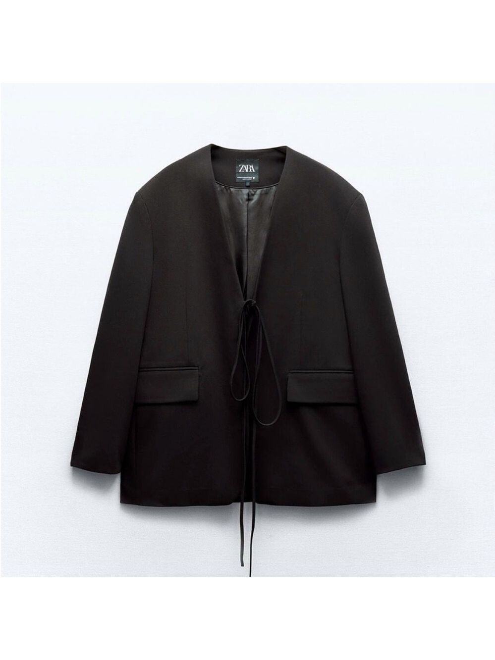 ZARA NWOT Black Oversized Tie-Front Blazer